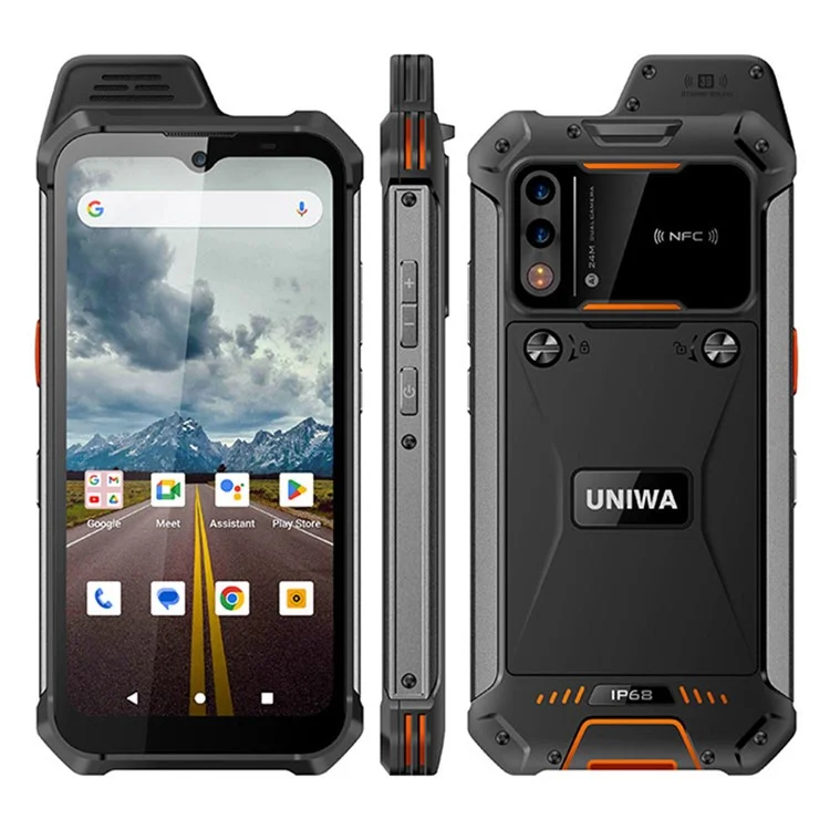 UNIWA W999 Waterproof Smartphone 8GB+128GB 6.3-Inch FHD 5000mAh Andriod Mobile Phone NFC - Black / Orange