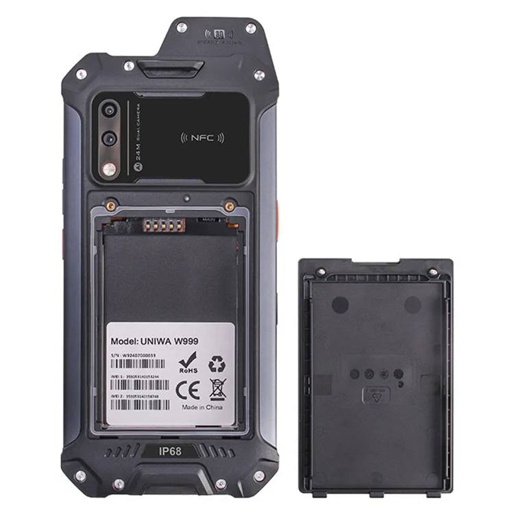 UNIWA W999 Waterproof Smartphone 8GB+128GB 6.3-Inch FHD 5000mAh Andriod Mobile Phone NFC - Black / Orange