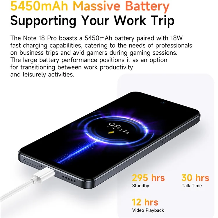 ULEFONE Note 18 Pro 6,78-Zoll-Smartphone Android 14 Helio G91 6GB + 256GB 5450mAh 64MP Kamera 4G-Telefon - Glänzendes Schwarz