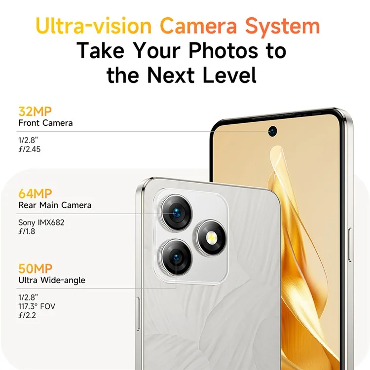ULEFONE Note 18 Pro 6,78-Zoll-Smartphone Android 14 Helio G91 6GB + 256GB 5450mAh 64MP Kamera 4G-Telefon - Glänzendes Schwarz