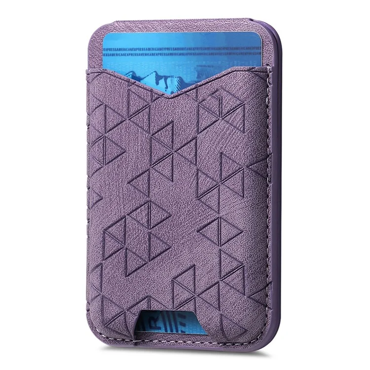 KB-68 Vintage Adhesive Card Holder Pattern Imprinted PU Leather Phone Kickstand Card Pouch - Purple