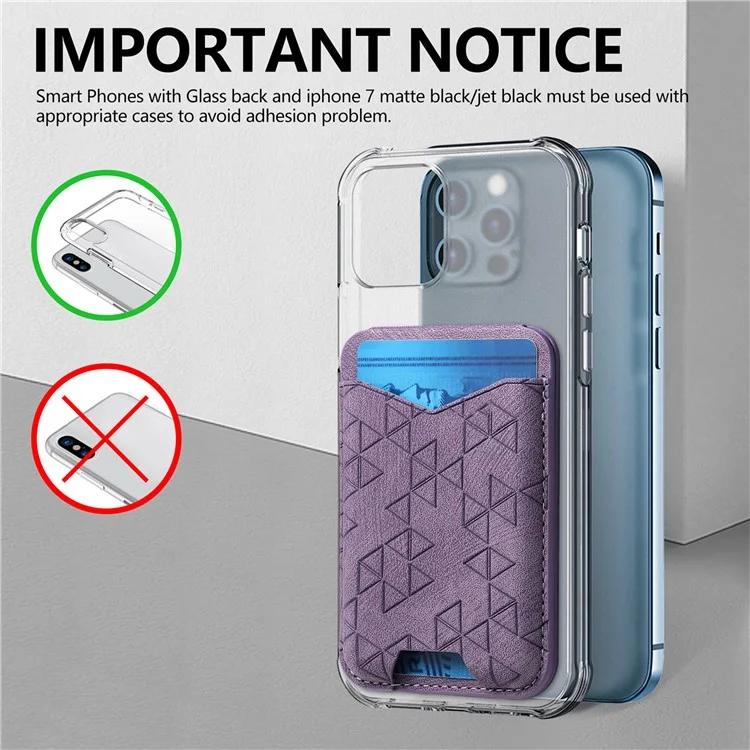 KB-68 Vintage Adhesive Card Holder Pattern Imprinted PU Leather Phone Kickstand Card Pouch - Purple