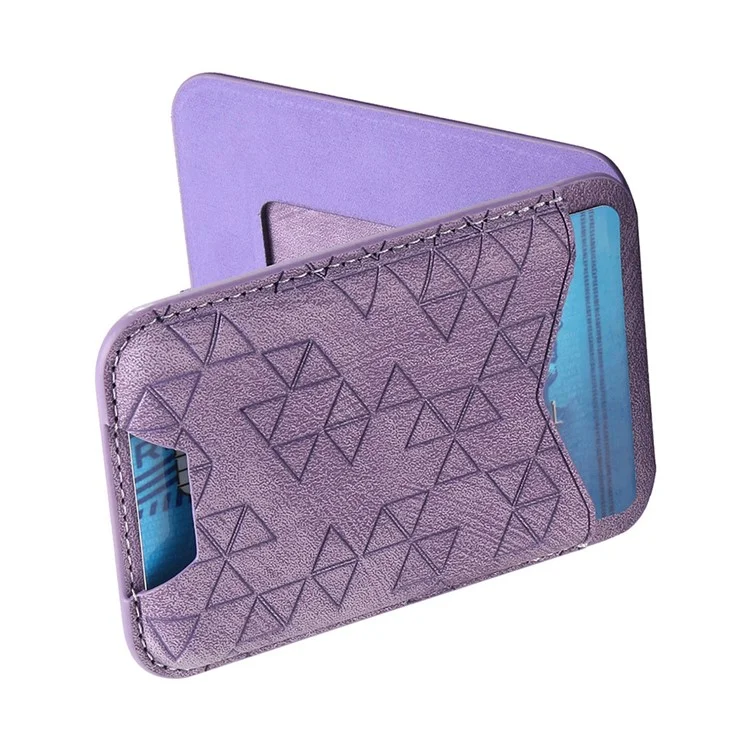 KB-68 Vintage Adhesive Card Holder Pattern Imprinted PU Leather Phone Kickstand Card Pouch - Purple