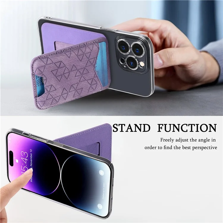 KB-68 Vintage Adhesive Card Holder Pattern Imprinted PU Leather Phone Kickstand Card Pouch - Purple