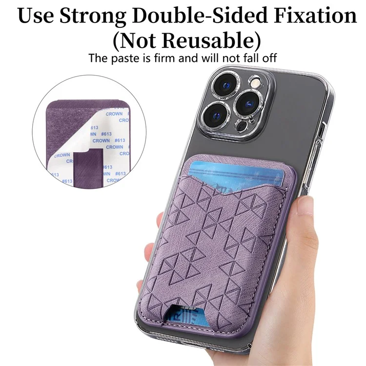 KB-68 Vintage Adhesive Card Holder Pattern Imprinted PU Leather Phone Kickstand Card Pouch - Purple