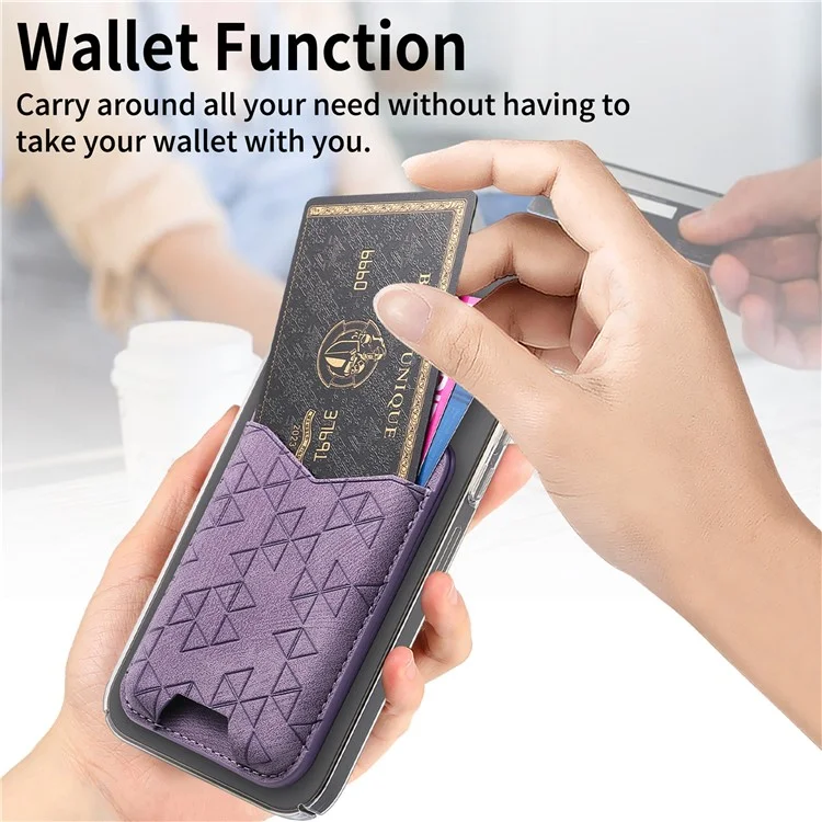 KB-68 Vintage Adhesive Card Holder Pattern Imprinted PU Leather Phone Kickstand Card Pouch - Purple