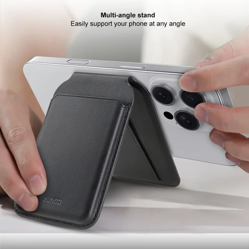 XUNDD XDD-0006 Magnetic Card Holder Compatible with MagSafe Genuine Leather Multi-Angle Stand Card Holder