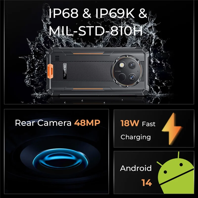 Magazzino HK] OUKITEL G1 Smartphone Robusto 6,52 Pollici Unisoc T606 6GB + 256GB 10600mAh Fotocamera 48MP Telefono 4G - Arancione