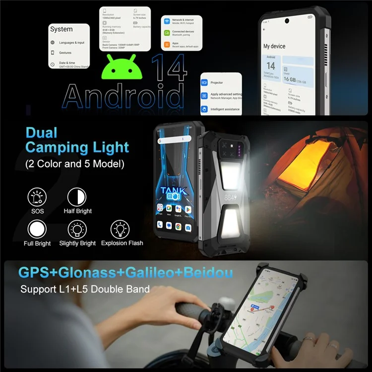 UNIHERTZ Tank 3S 8849 Leistungsstarkes Telefon 6,79 Zoll Dimensity 8200 12GB + 256GB 15600mAh 50MP Kamera 5G Smartphone