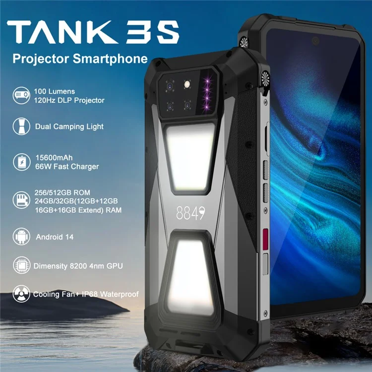 UNIHERTZ Tank 3S 8849 Leistungsstarkes Telefon 6,79 Zoll Dimensity 8200 12GB + 256GB 15600mAh 50MP Kamera 5G Smartphone