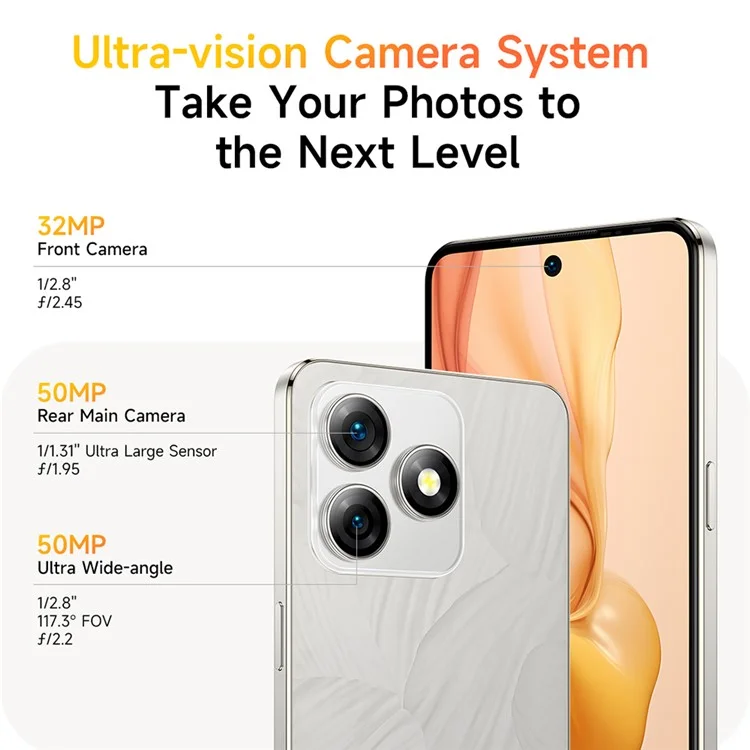 ULEFONE Note 18 Ultra 6.78 Inch Smartphone Dimensity 720 6GB+256GB 5450mAh 50MP Camera 5G Android Smart Phone - Moonlit White
