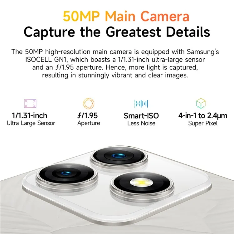 ULEFONE Note 18 Ultra 6.78 Inch Smartphone Dimensity 720 6GB+256GB 5450mAh 50MP Camera 5G Android Smart Phone - Moonlit White