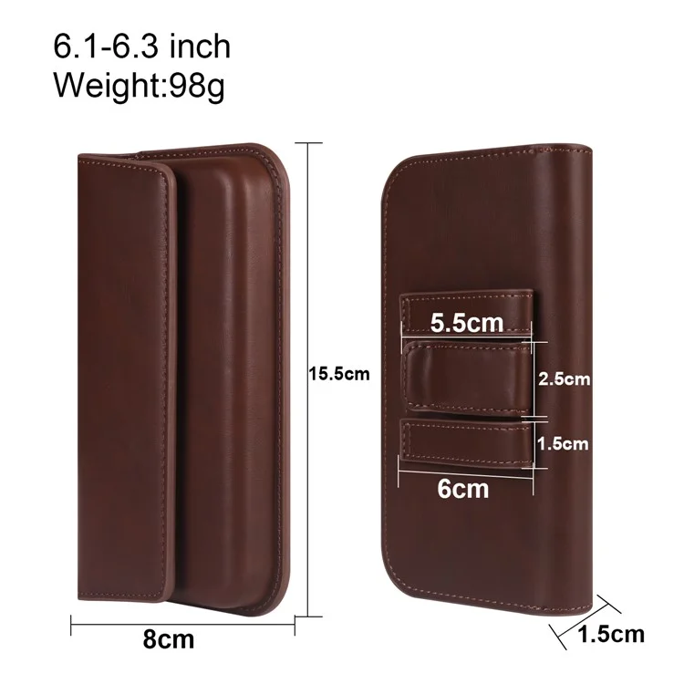 Porte-pochette pour téléphone de 6,7 à 6,9 pouces Grand rabat Sac de taille horizontal à double aimant - Café
