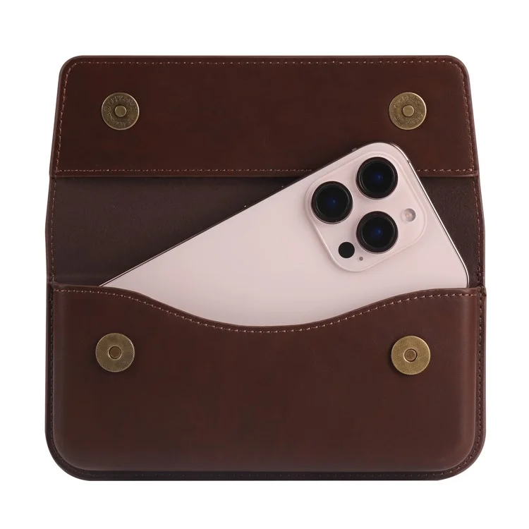 Porte-pochette pour téléphone de 6,7 à 6,9 pouces Grand rabat Sac de taille horizontal à double aimant - Café