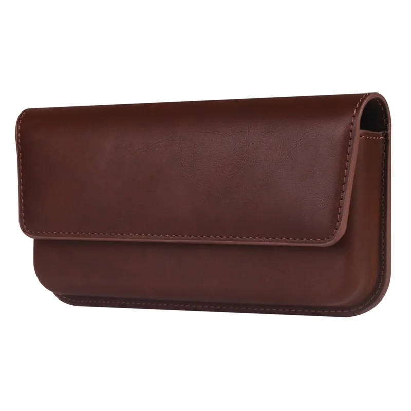 Horizontal Double Magnetic Phone Waist Bag for Universal 6.1-6.3 Inch PU Leather Belt Pouch - Coffee