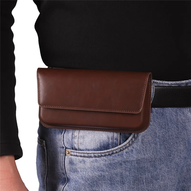 Horizontal Double Magnetic Phone Waist Bag for Universal 6.1-6.3 Inch PU Leather Belt Pouch - Coffee