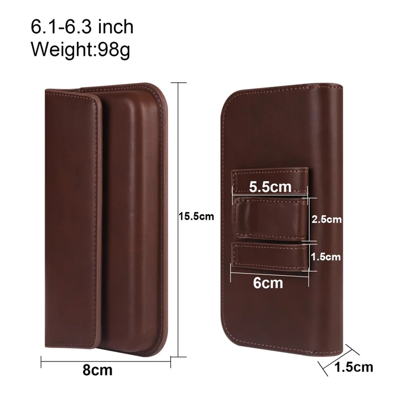 Horizontal Double Magnetic Phone Waist Bag for Universal 6.1-6.3 Inch PU Leather Belt Pouch - Coffee