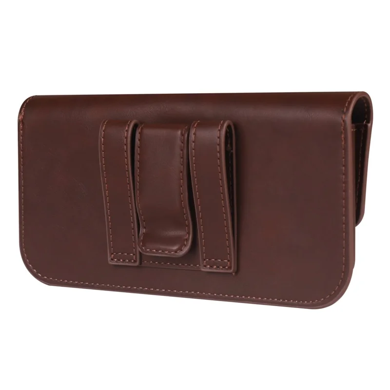 Horizontal Double Magnetic Phone Waist Bag for Universal 6.1-6.3 Inch PU Leather Belt Pouch - Coffee