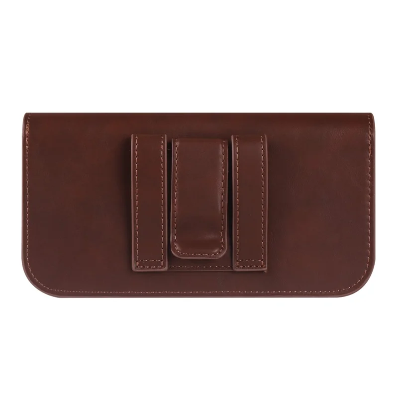 Horizontal Double Magnetic Phone Waist Bag for Universal 6.1-6.3 Inch PU Leather Belt Pouch - Coffee