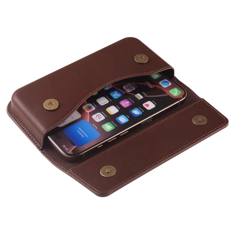 Horizontal Double Magnetic Phone Waist Bag for Universal 6.1-6.3 Inch PU Leather Belt Pouch - Coffee