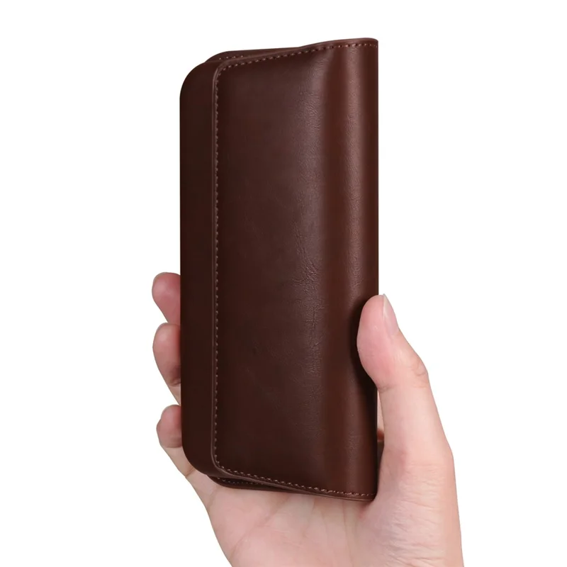 Horizontal Double Magnetic Phone Waist Bag for Universal 6.1-6.3 Inch PU Leather Belt Pouch - Coffee