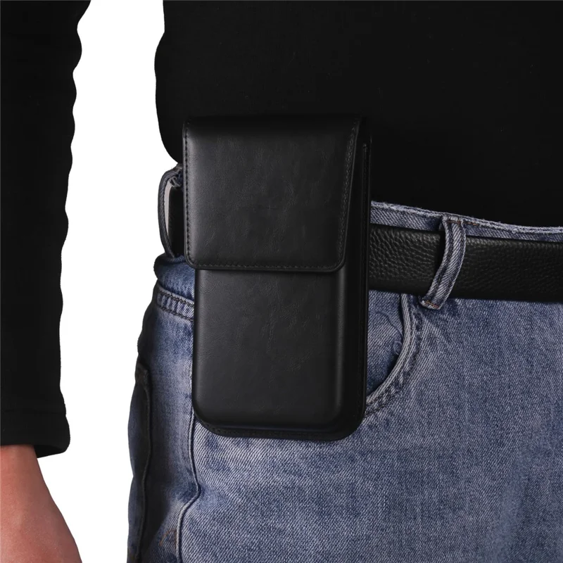 Universal Vertical Waist Pouch For Smartphones 6.7-6.9 Inch PU Leather Magnetic Closure Large Flap Design Phone Bag - Black