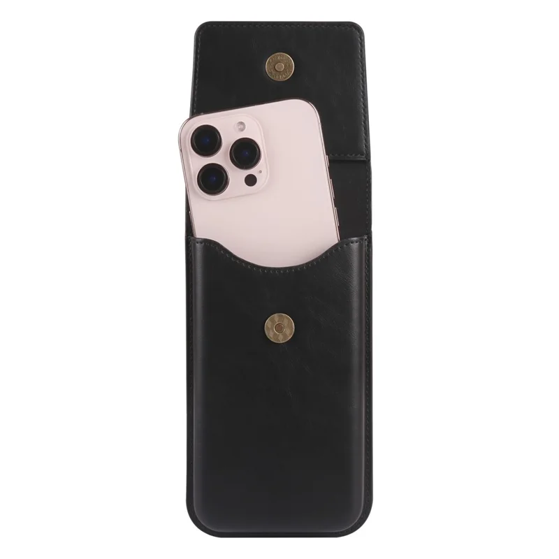 Universal Vertical Waist Pouch For Smartphones 6.7-6.9 Inch PU Leather Magnetic Closure Large Flap Design Phone Bag - Black