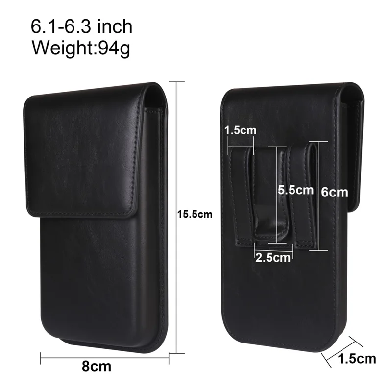Vertical Phone Holster Belt Clip Case for Universal 6.1-6.3 Inch Waist Phone Pouch Large Flap Design - Black