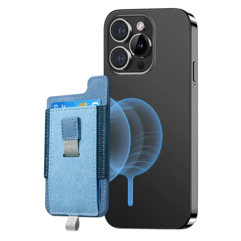 MC-W14 Magnetic Pull-Out Card Holder Large Capacity PU Leather Card Bag - Blue