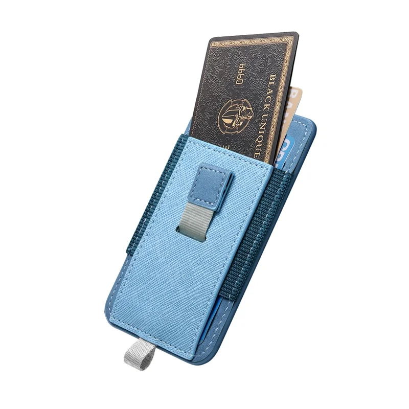 MC-W14 Magnetic Pull-Out Card Holder Large Capacity PU Leather Card Bag - Blue