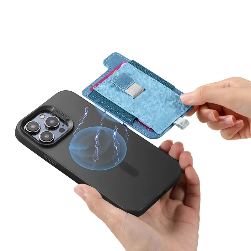 MC-W14 Magnetic Pull-Out Card Holder Large Capacity PU Leather Card Bag - Blue