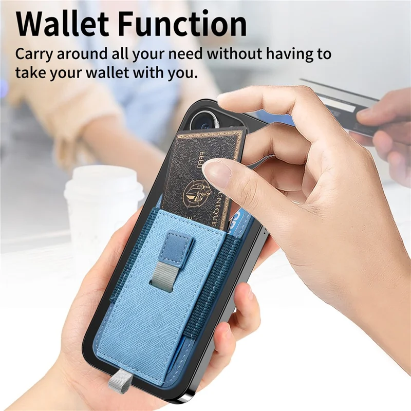 MC-W14 Magnetic Pull-Out Card Holder Large Capacity PU Leather Card Bag - Blue