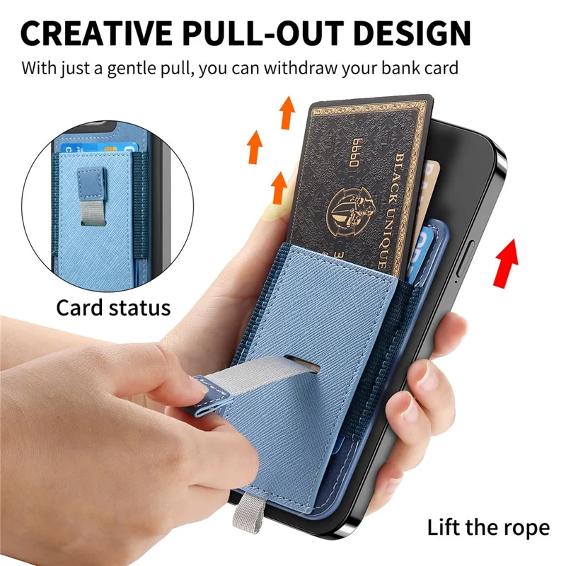 MC-W14 Magnetic Pull-Out Card Holder Large Capacity PU Leather Card Bag - Blue