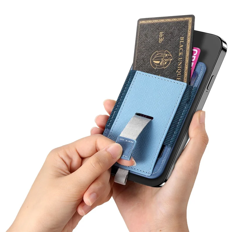 MC-W14 Magnetic Pull-Out Card Holder Large Capacity PU Leather Card Bag - Blue