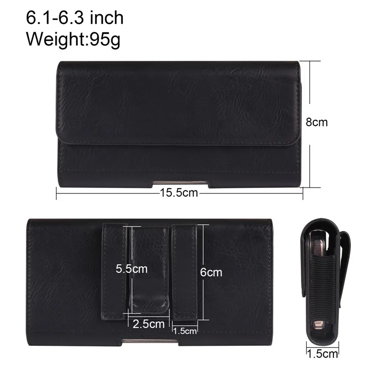 Сумка на пояс для iPhone 16e / 16 Pro / Samsung Galaxy S25 6,1 - 6,3 дюйма, горизонтальный эластичный чехол для телефона с отделением для карт - Черный