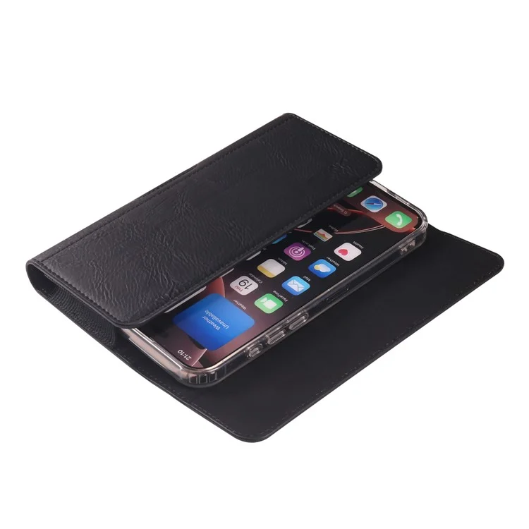 Сумка на пояс для iPhone 16e / 16 Pro / Samsung Galaxy S25 6,1 - 6,3 дюйма, горизонтальный эластичный чехол для телефона с отделением для карт - Черный