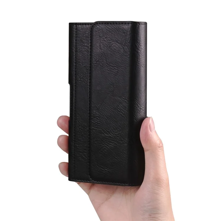 Сумка на пояс для iPhone 16e / 16 Pro / Samsung Galaxy S25 6,1 - 6,3 дюйма, горизонтальный эластичный чехол для телефона с отделением для карт - Черный