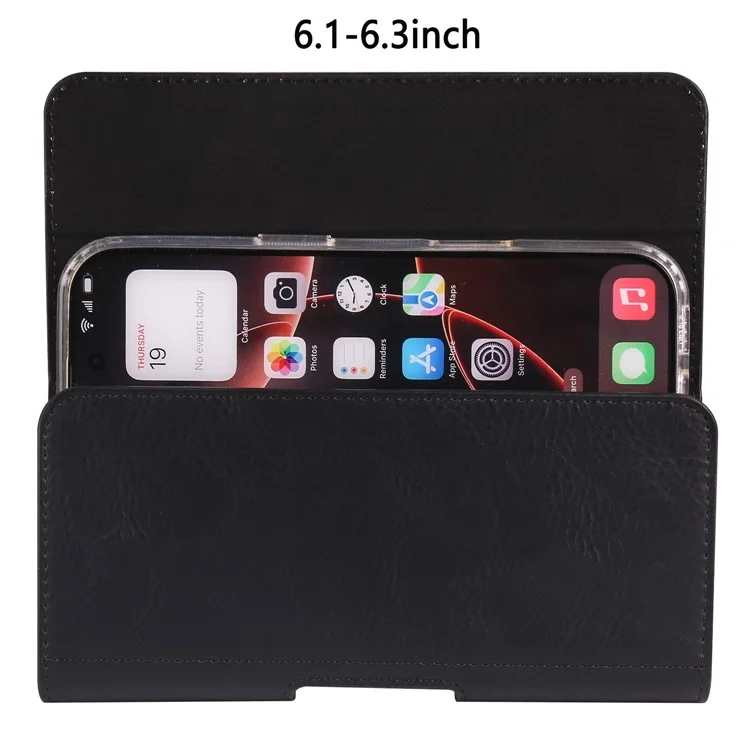 Сумка на пояс для iPhone 16e / 16 Pro / Samsung Galaxy S25 6,1 - 6,3 дюйма, горизонтальный эластичный чехол для телефона с отделением для карт - Черный