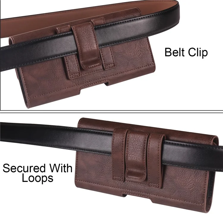 Sac de taille de 6,7 à 6,9 pouces pour iPhone 16 Pro Max / Samsung Galaxy S25 Ultra Étui de téléphone horizontal élastique avec fente pour carte - Café