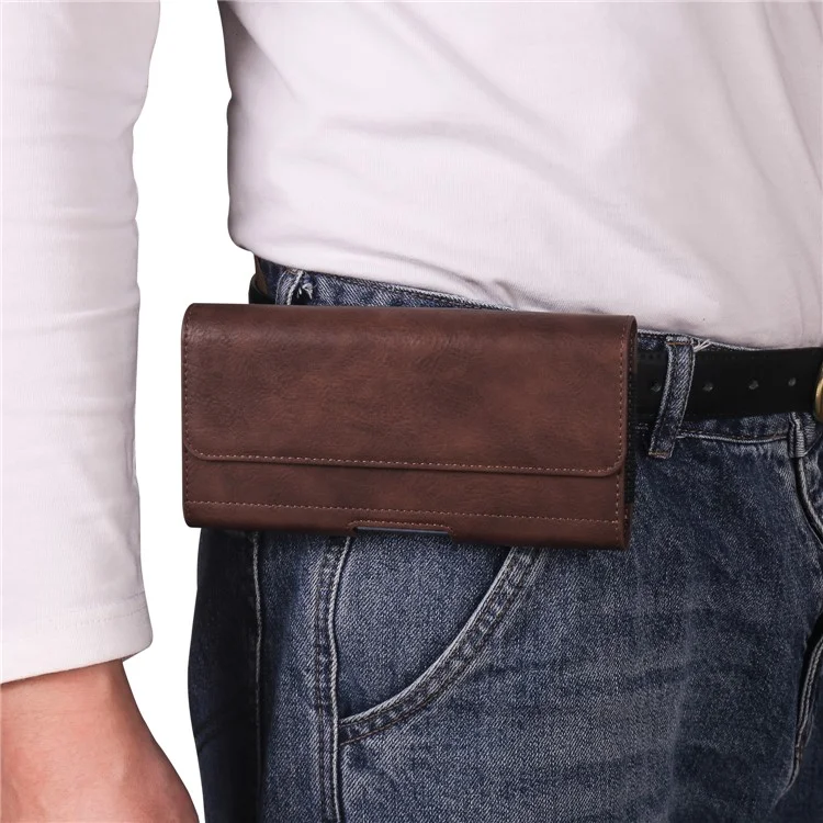 Sac de taille de 6,7 à 6,9 pouces pour iPhone 16 Pro Max / Samsung Galaxy S25 Ultra Étui de téléphone horizontal élastique avec fente pour carte - Café