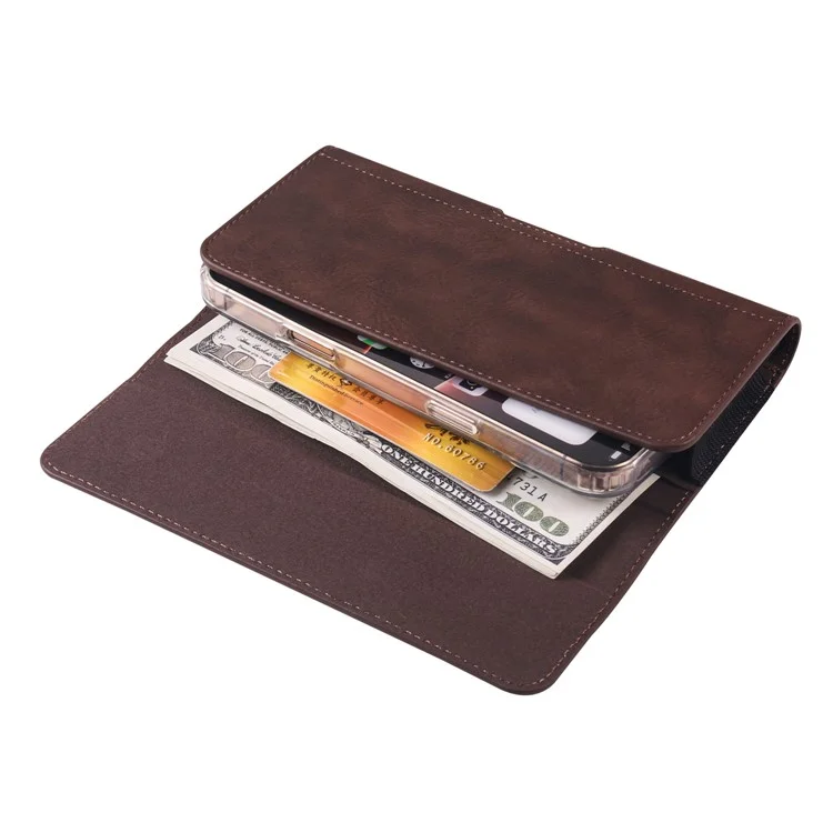 Sac de taille de 6,7 à 6,9 pouces pour iPhone 16 Pro Max / Samsung Galaxy S25 Ultra Étui de téléphone horizontal élastique avec fente pour carte - Café