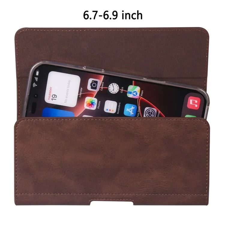 Sac de taille de 6,7 à 6,9 pouces pour iPhone 16 Pro Max / Samsung Galaxy S25 Ultra Étui de téléphone horizontal élastique avec fente pour carte - Café