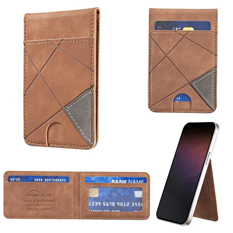 BINFEN COLOR BFK17 Magnetic Card Holder Kickstand Rhombic Pattern Slim Matte Card Bag Vertical - Yellow