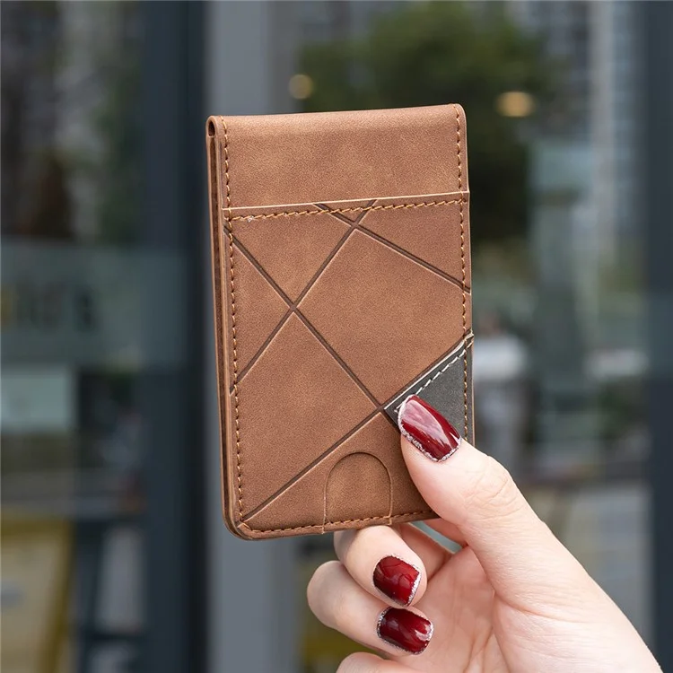 BINFEN COLOR BFK17 Magnetic Card Holder Kickstand Rhombic Pattern Slim Matte Card Bag Vertical - Yellow