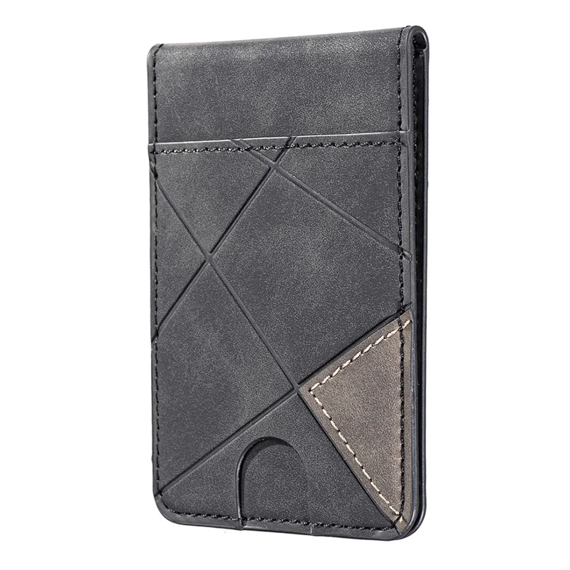 BINFEN COLOR BFK17 Magnetic Card Holder Kickstand Rhombic Pattern Slim Matte Card Bag Vertical - Black