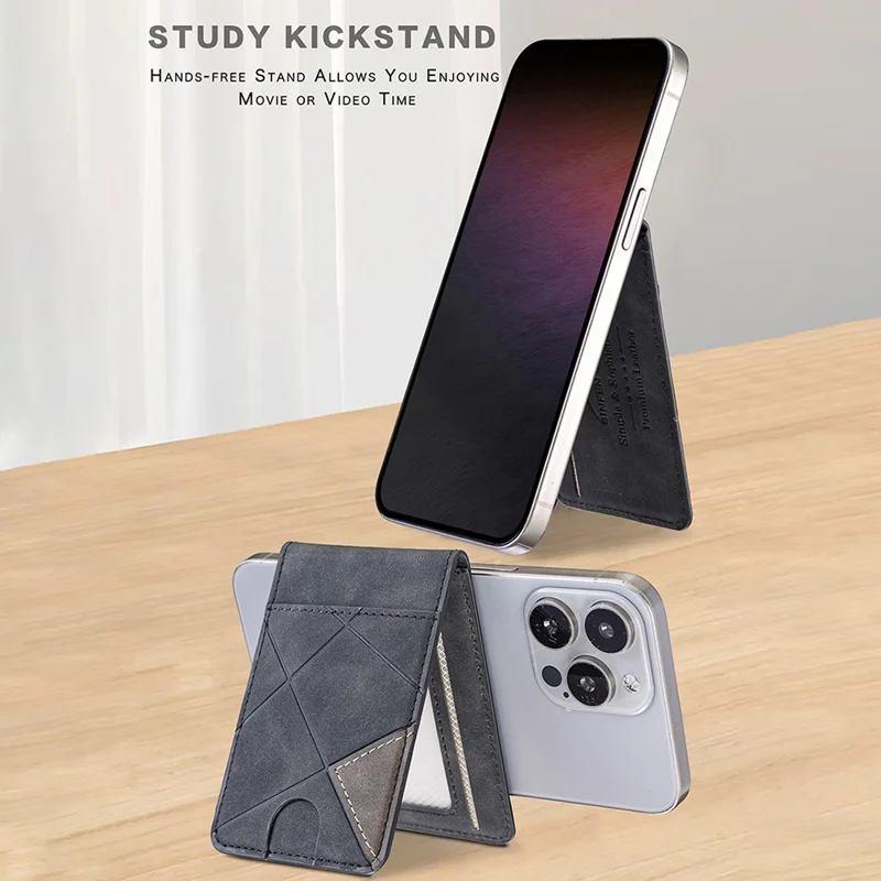 BINFEN COLOR BFK17 Magnetic Card Holder Kickstand Rhombic Pattern Slim Matte Card Bag Vertical - Black