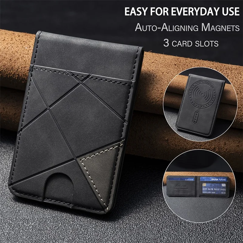 BINFEN COLOR BFK17 Magnetic Card Holder Kickstand Rhombic Pattern Slim Matte Card Bag Vertical - Black