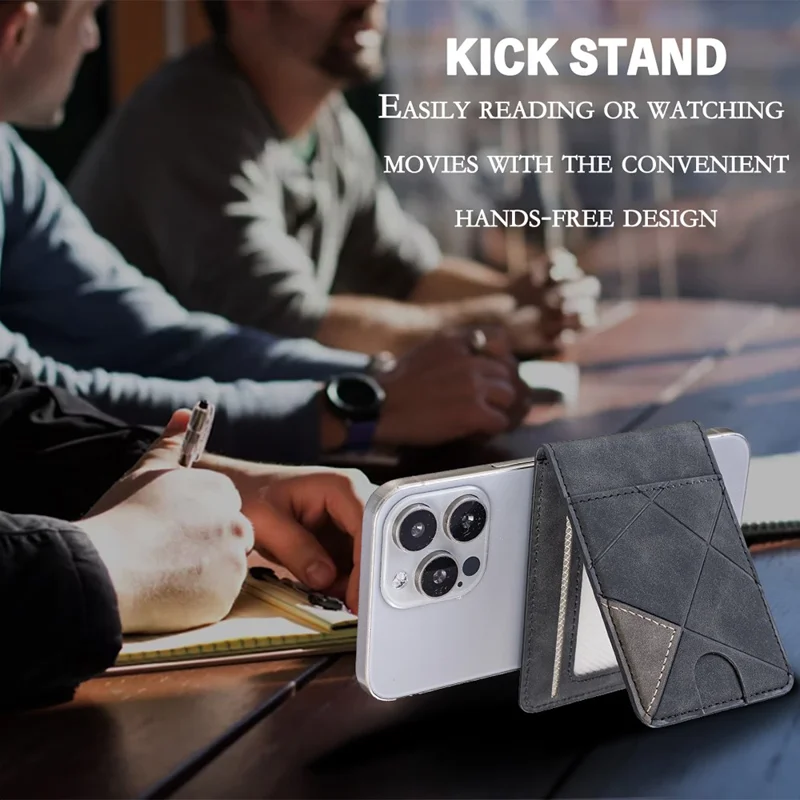 BINFEN COLOR BFK17 Magnetic Card Holder Kickstand Rhombic Pattern Slim Matte Card Bag Vertical - Black