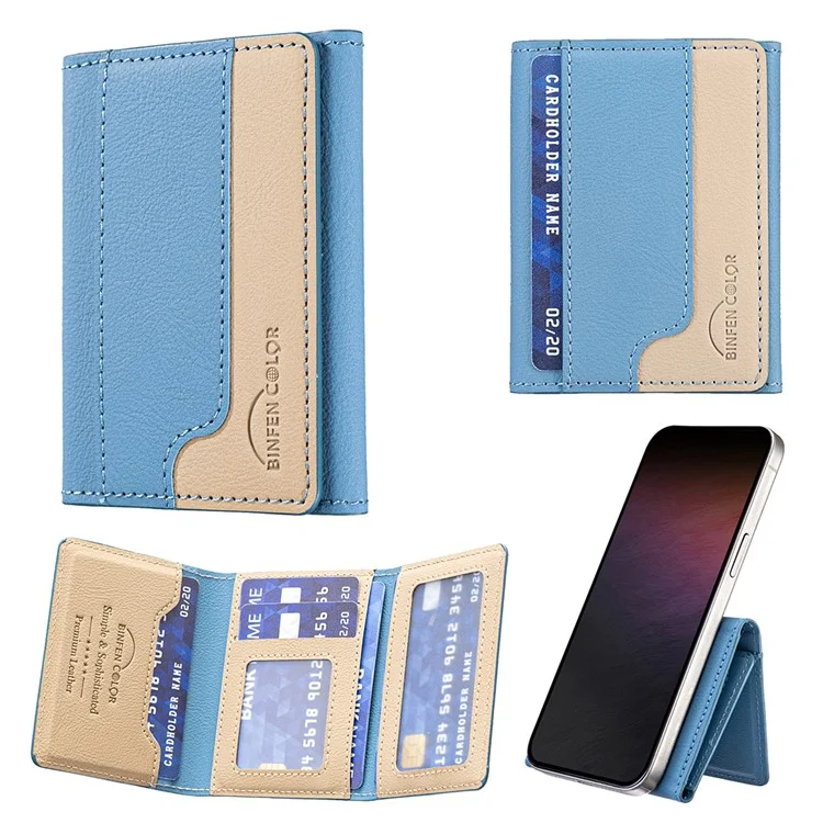 BINFEN COLOR BFK18 Magnetic Phone Card Holder Kickstand Splicing Color Matte Card Bag Horizontal - Baby Blue