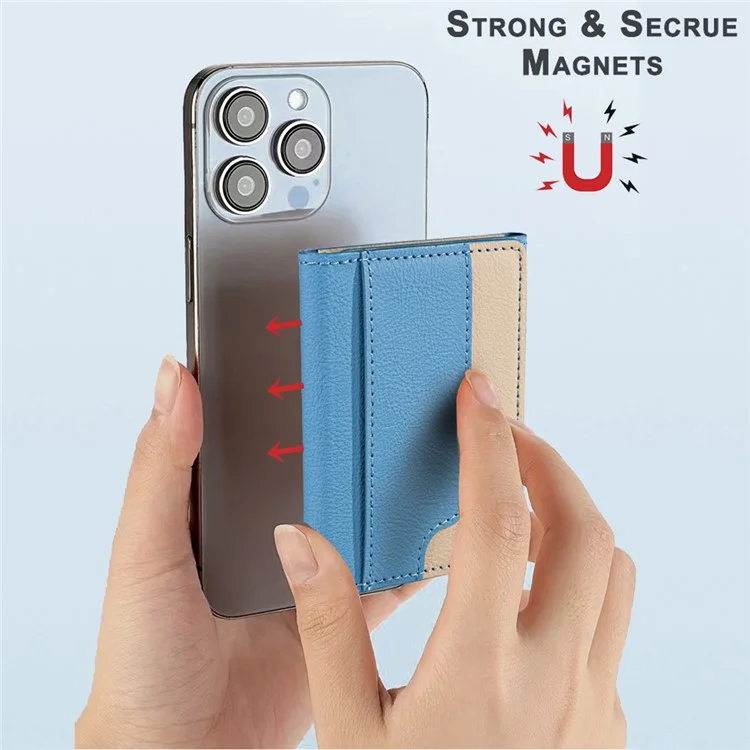BINFEN COLOR BFK18 Magnetic Phone Card Holder Kickstand Splicing Color Matte Card Bag Horizontal - Baby Blue